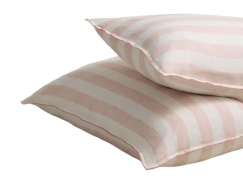 Stripey Lazy Linen Set of 2 Pillowcases - Standard - Pressed Petals - Pink