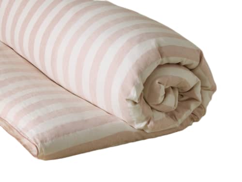 Stripey Lazy Linen Duvet Cover - Superking - Pressed Petals - Pink