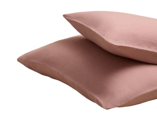 Stripey Slubby Linen Set of 2 Pillowcases - Standard - Pressed Petals - Pink