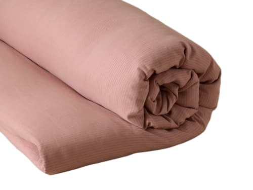 Stripey Slubby Linen Duvet Cover - Double - Pressed Petals - Pink