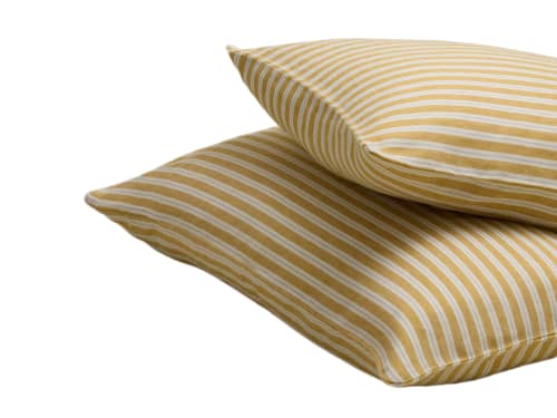 Double Stripey Slubby Set of 2 Pillowcases - Standard - Butterscotch and Duck Pond Teal