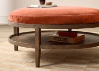 Hobnob Coffee Table in Dark Oak in Broken Pot Orange Clever Velvet
