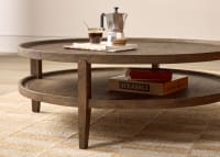 Hobnob Coffee Table in Dark Oak in Broken Pot Orange Clever Velvet