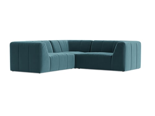 Top of the Blocks Corner Sofa - Medium Even Sided - Velvet - Sopping Seagrass - Teal - Dark Oak Legs