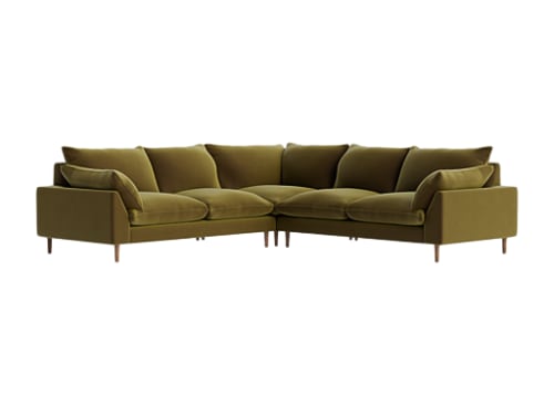 Slow Riser Corner - Even Sided - Velvet - Pressed Olives - Green - Dark Oak Legs