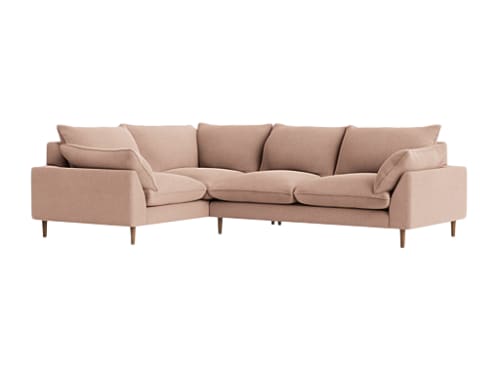 Slow Riser Corner - Large Left Hand - Clever Laundered Linen - Pink Pantry - Dark Oak Legs