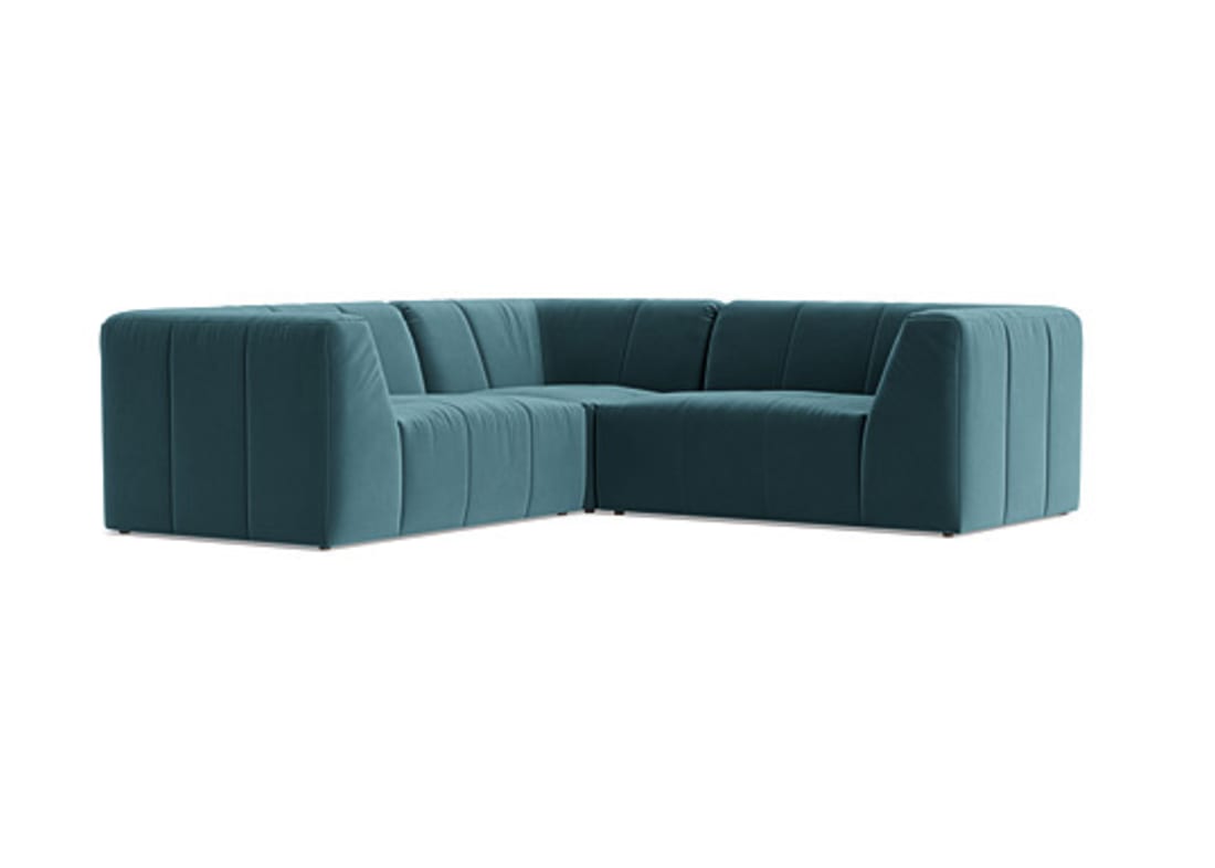 Top of the Blocks Corner Sofa - Medium Even Sided - Velvet - Sopping Seagrass - Teal - Dark Oak Legs