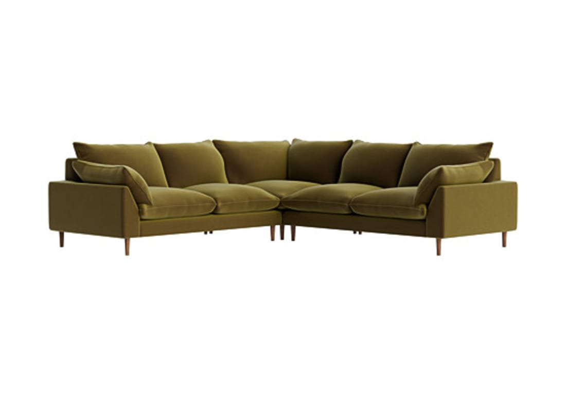 Slow Riser Corner - Even Sided - Velvet - Pressed Olives - Green - Dark Oak Legs