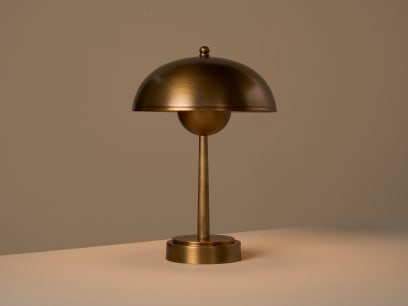 Double Domey No Strings Rechargeable Table Lamp in Antique Brass