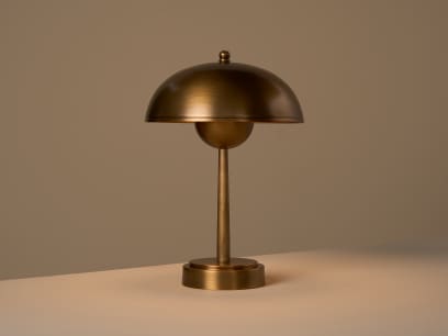Double Domey No Strings Rechargeable Table Lamp in Antique Brass