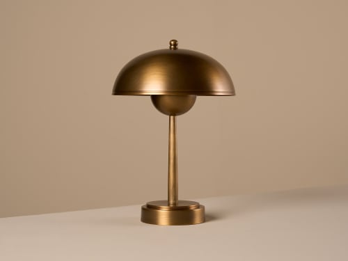 Double Domey No Strings Rechargeable Table Lamp - Small - Antique Brass