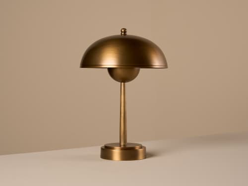 Double Domey No Strings Rechargeable Table Lamp - Small - Antique Brass