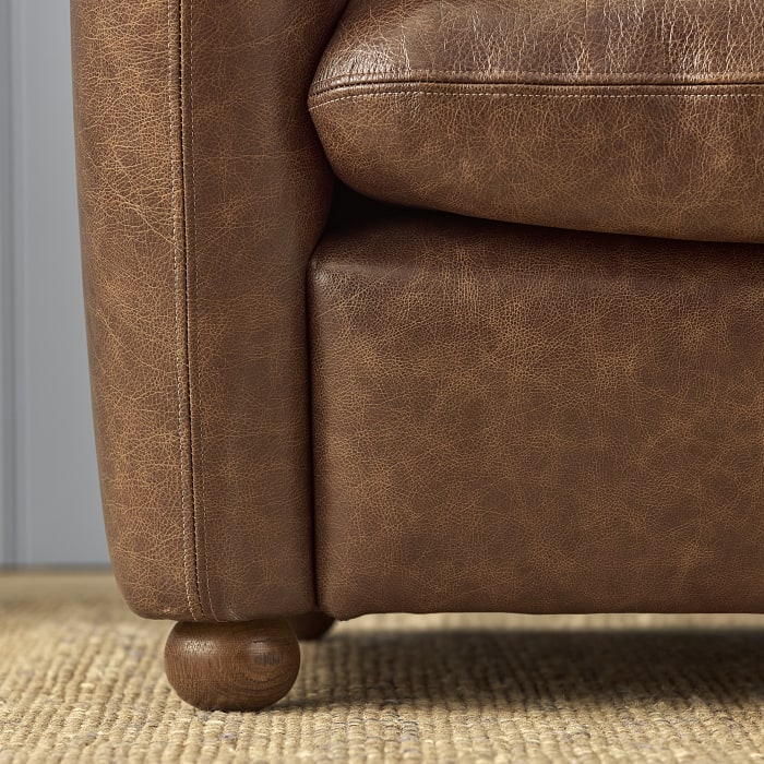 Leather Nightcap Accent Chair with Footstool with Dark Oak Legs