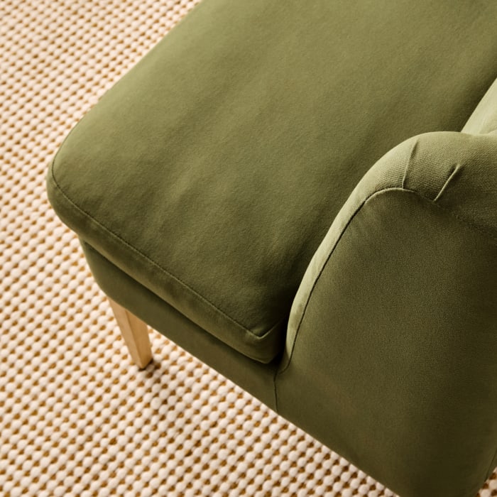 Pewy Sofa Bench in Grass Clippings Twill with Light Oak Legs