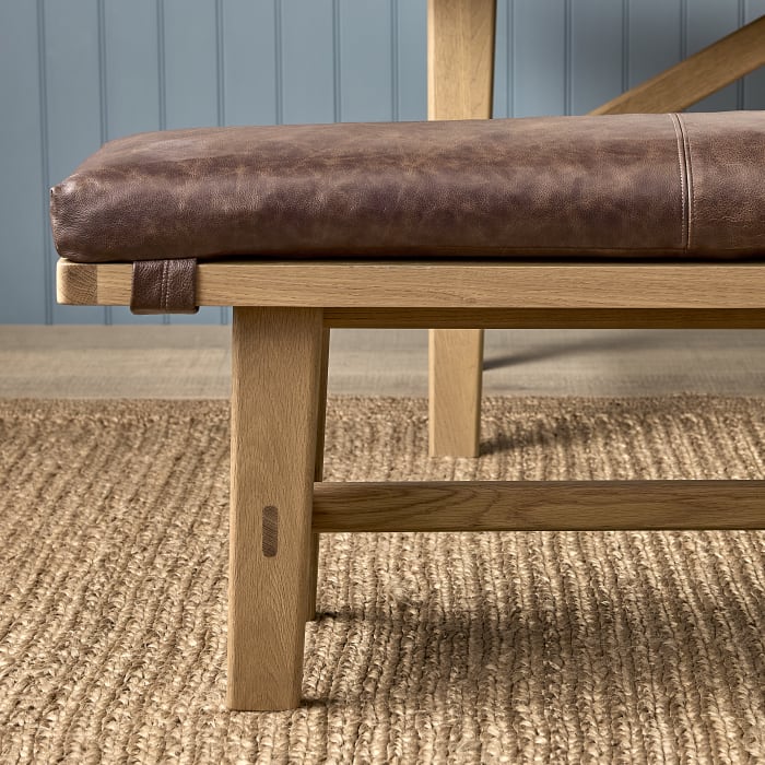 Leather Budge Bench in Light Oak
