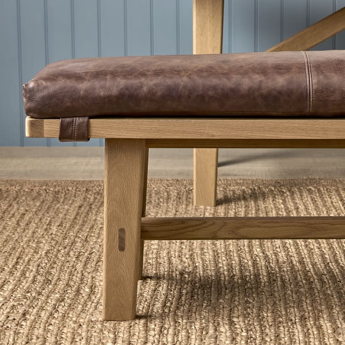 Leather Budge Bench in Light Oak