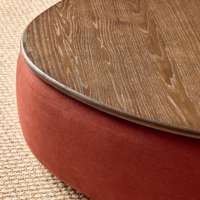 Hot Pot Coffee Table in Quince Jam Red Twill and Dark Oak