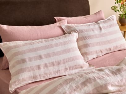 ITEM-002015 Stripey Lazy Linen Set of 2 Pillowcases PINK Main HR