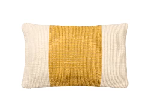 40x66 Knitty Stripe Wool Cushion in Honey Pot - Yellow