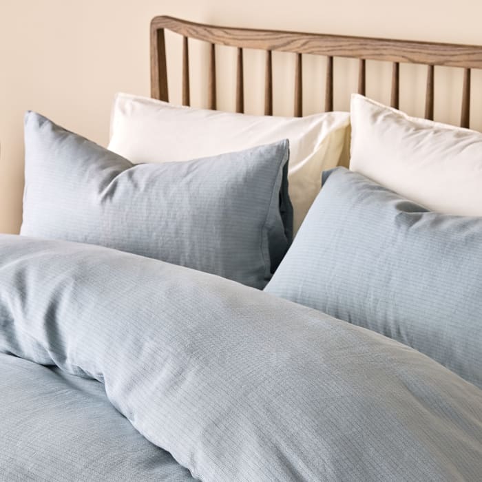 Stripey Slubby Linen Duvet Cover in Duck Pond Teal