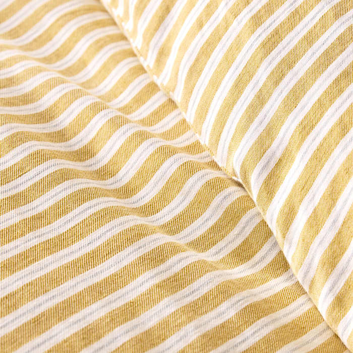 Double Stripey Slubby Linen Duvet Cover Butterscotch and Duck Pond Teal