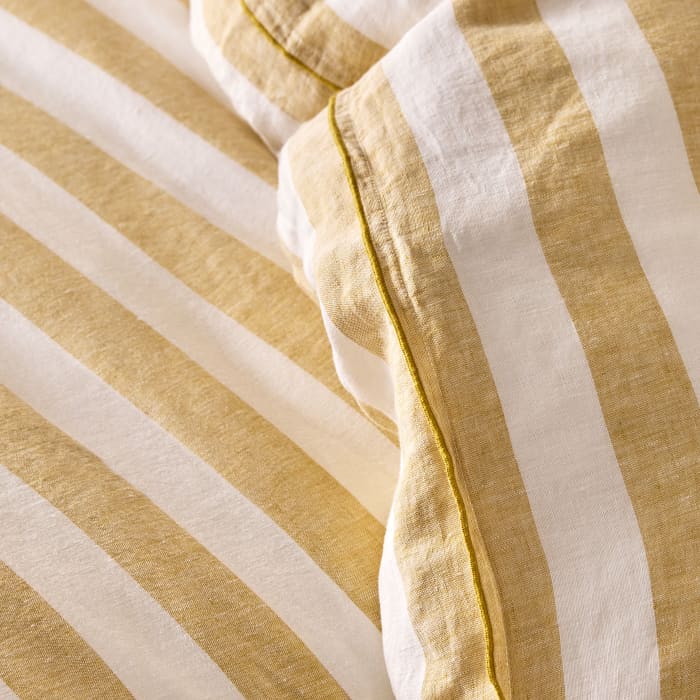 Stripey Lazy Linen Duvet Cover in Butterscotch