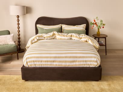 Stripey Lazy Linen Duvet Cover in Butterscotch