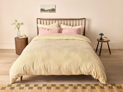ITEM-002028 Double Stripey Slubby Linen Duvet Cover OCHRE AND TEAL Main