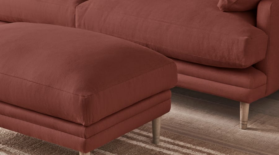 Squisharoo Footstool in Quince Jam Red Linen