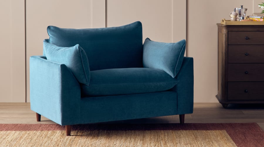 Slow Riser Love Seat in Shipping Forecast Blue Chenille