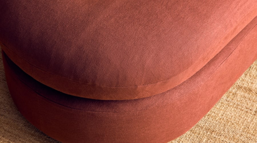 Curvella Footstool in School Satchel Brown Linen