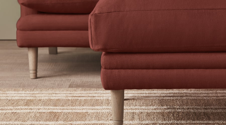 Squisharoo Footstool in Quince Jam Red Linen