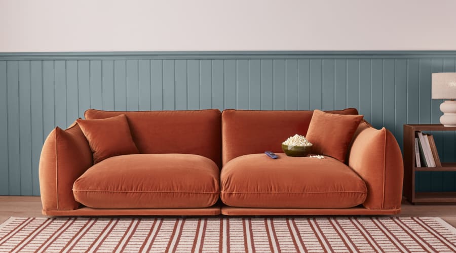 Blockbuster Modular Sofa + Footstool in Broken Pot Clever Velvet