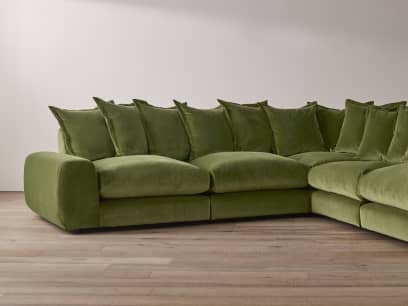 Wodge Modular Chaise Corner Sofa in Grass Clippings Green Velvet
