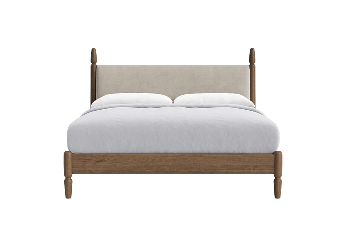 Pippi Bed in Natural Linen - Superking - Natural Fabric - Dark Oak