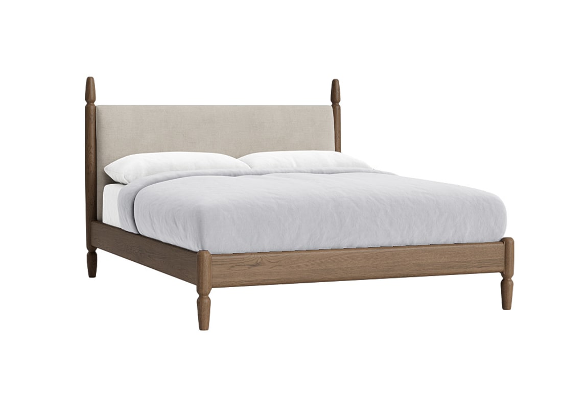 Pippi Bed in Natural Linen - Superking - Natural Fabric - Dark Oak