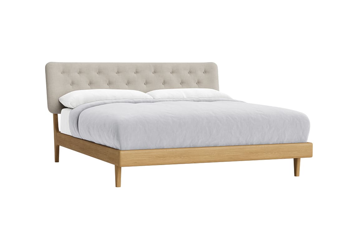 Dr Slow Bed in Natural Linen - Superking - Natural Fabric - Light Oak