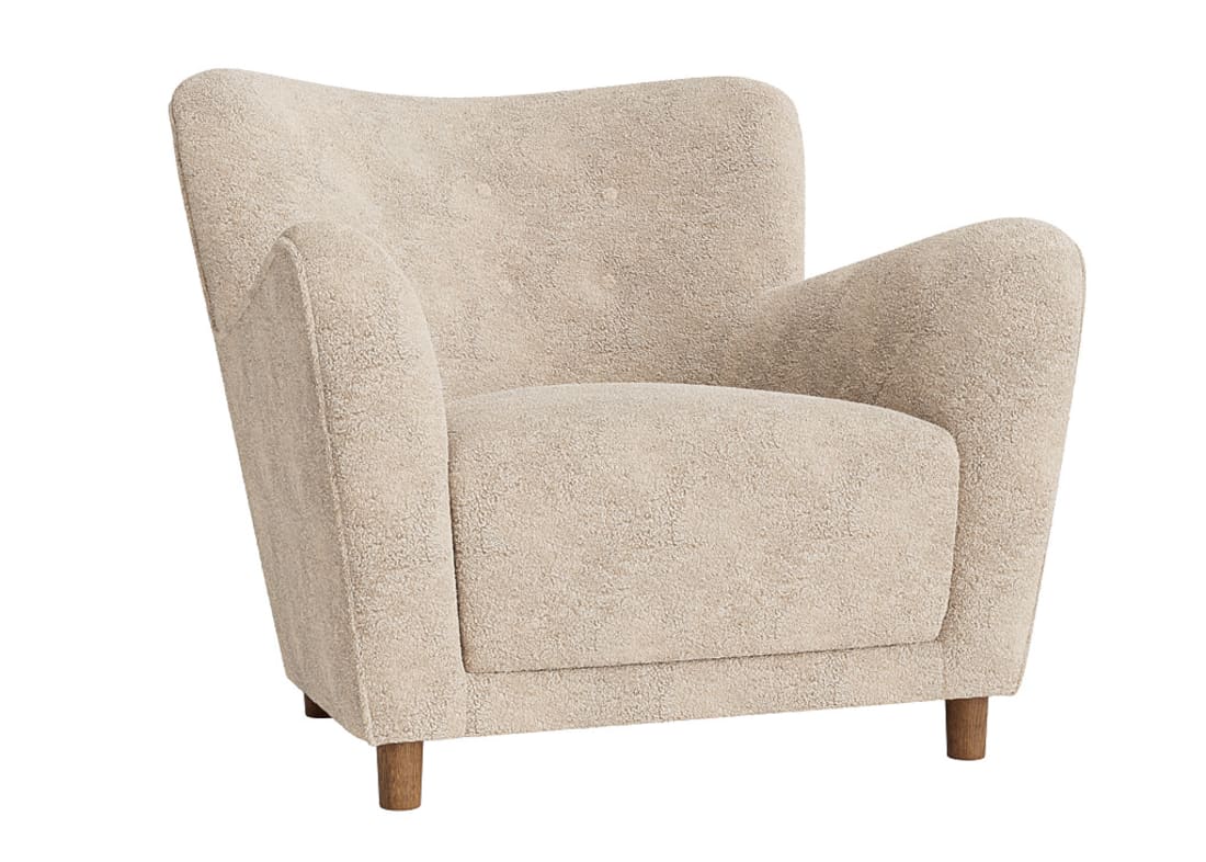 Shearer Chillback Accent Chair - Accent Chair - Shearer - Natural Shearer - Dark Oak Legs