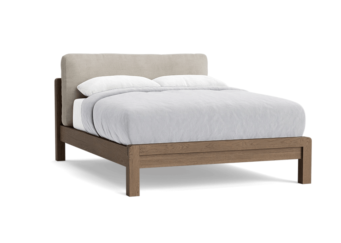 Slumberbatch Bed in Natural Cotton Linen - Double - Dark Oak