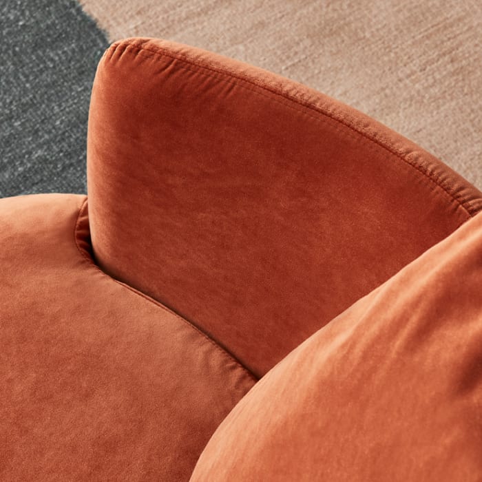 Dunkins Swivel Accent Chair in Broken Pot Orange Velvet