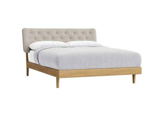 Dr Slow Bed in Natural Linen - King - Natural Fabric - Light Oak