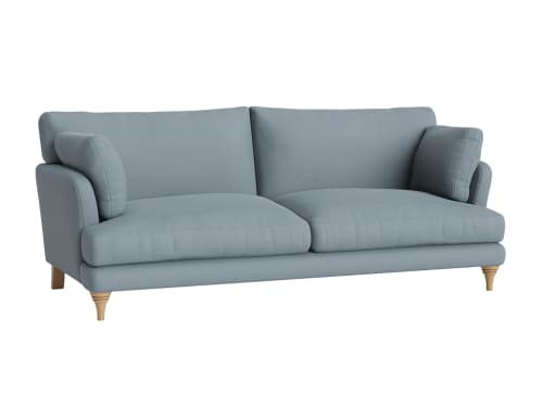 Smithy Sofa - Large - Clever Linen - Blue Dungarees - Light Oak Legs