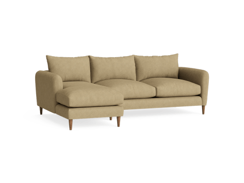 Squishmeister Chaise Sofa - Extra Large Left Hand - Boucle - Sandcastle - Dark Oak Legs
