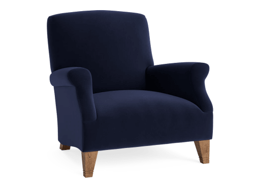 Slowback Accent Chair - Accent Chair - Clever Velvet - Pen Nib Blue - Dark Oak Legs