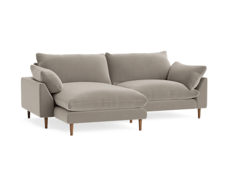 Slow Riser Chaise - Large Left Hand - Clever Velvet - Biscuit Tin - Dark Oak Legs