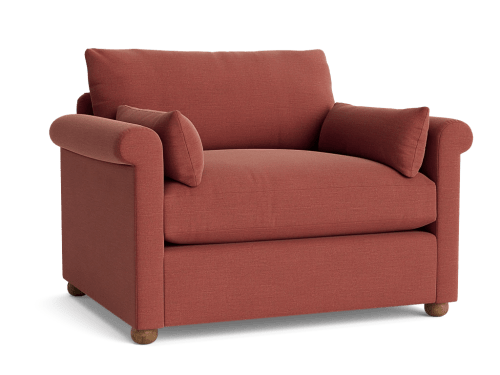 Queenie Love Seat - Loveseat - Linen - Summer Pudding - Dark Oak Legs