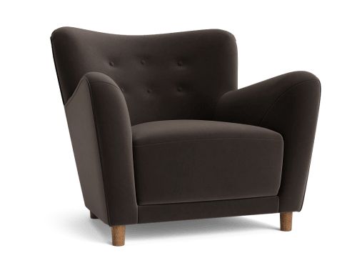 Chillback Accent Chair - Accent Chair - Velvet - Coal Scuttle - Dark Oak Legs