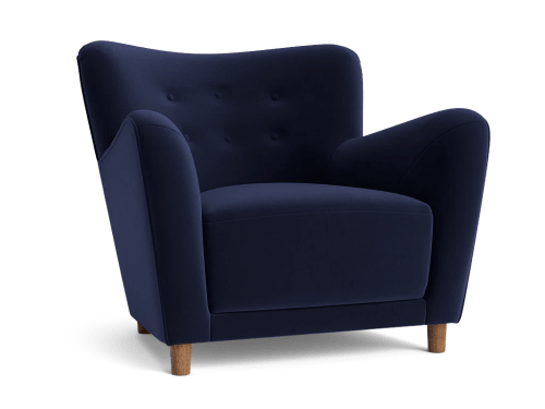 Chillback Accent Chair - Accent Chair - Clever Velvet - Pen Nib Blue - Dark Oak Legs