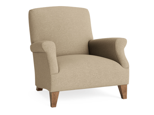 Slowback Accent Chair - Accent Chair - Clever Slubby Linen - Wooden Spoon - Dark Oak Legs