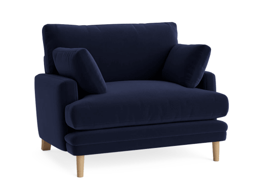 Squisharoo Love Seat - Loveseat - Clever Velvet - Pen Nib Blue - Light Oak Legs